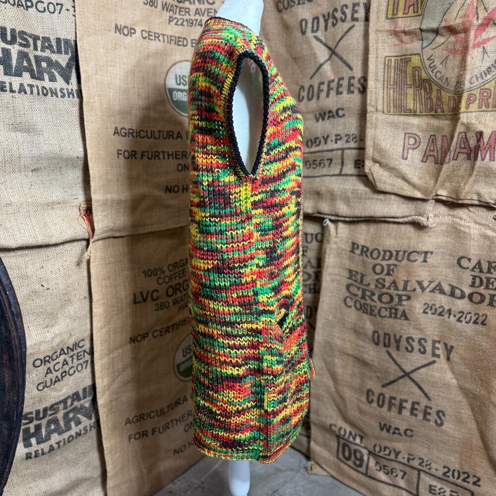 Handmade Crochet Long Cardigan Vest Rasta Boho Festival Open Front Pockets - Picture 4 of 7